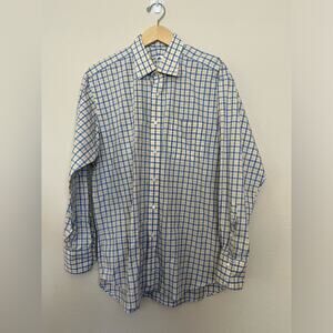 Carroll & Co Beverly Hills yellow and blue plaid long sleeve shirt sz L